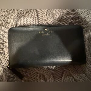 Kate Spade large black zip around wallet with Gold Accents